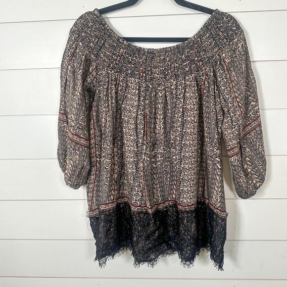 Anthropologie Vanessa Virginia Augusta Boho Off the Shoulder Lace Trim Top Small - Picture 11 of 12